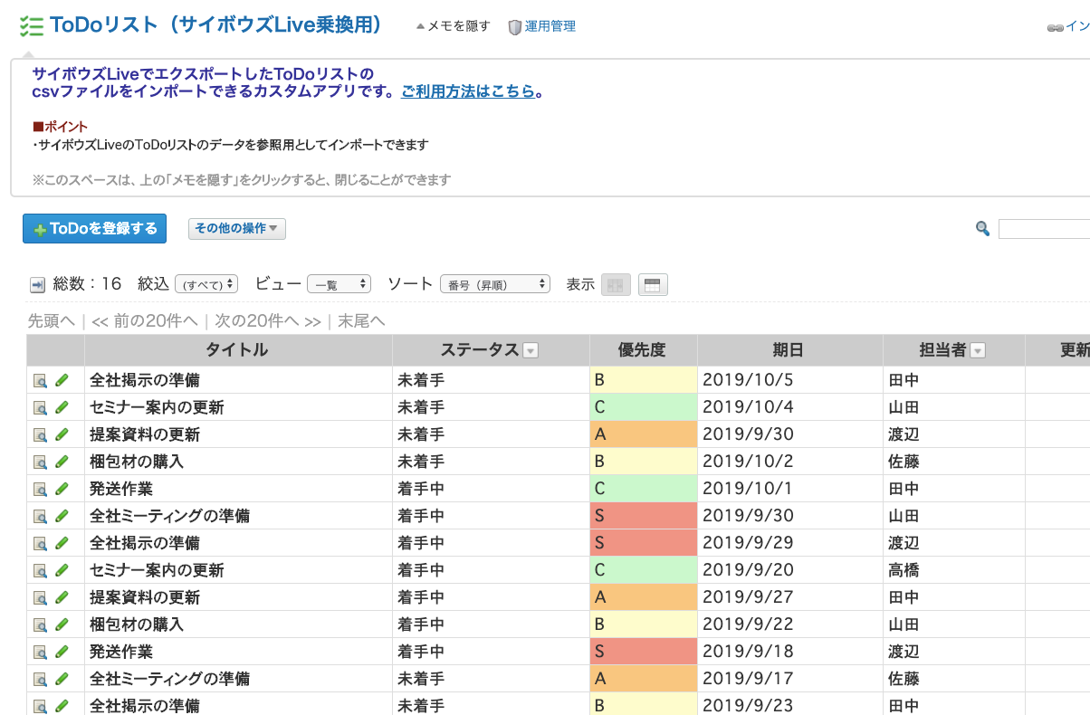 カスタムアプリ Todoリスト サイボウズlive乗換用 グループウェア サイボウズ Office