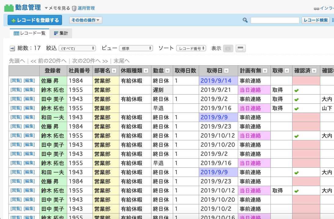 カスタムアプリ 勤怠管理パック グループウェア サイボウズ Office